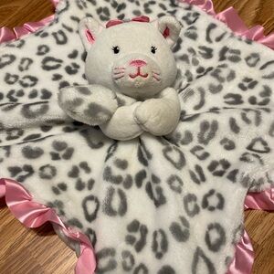 Okie Dokie Leopard Print Plush Blanket with Pink Trim Lovie Satin